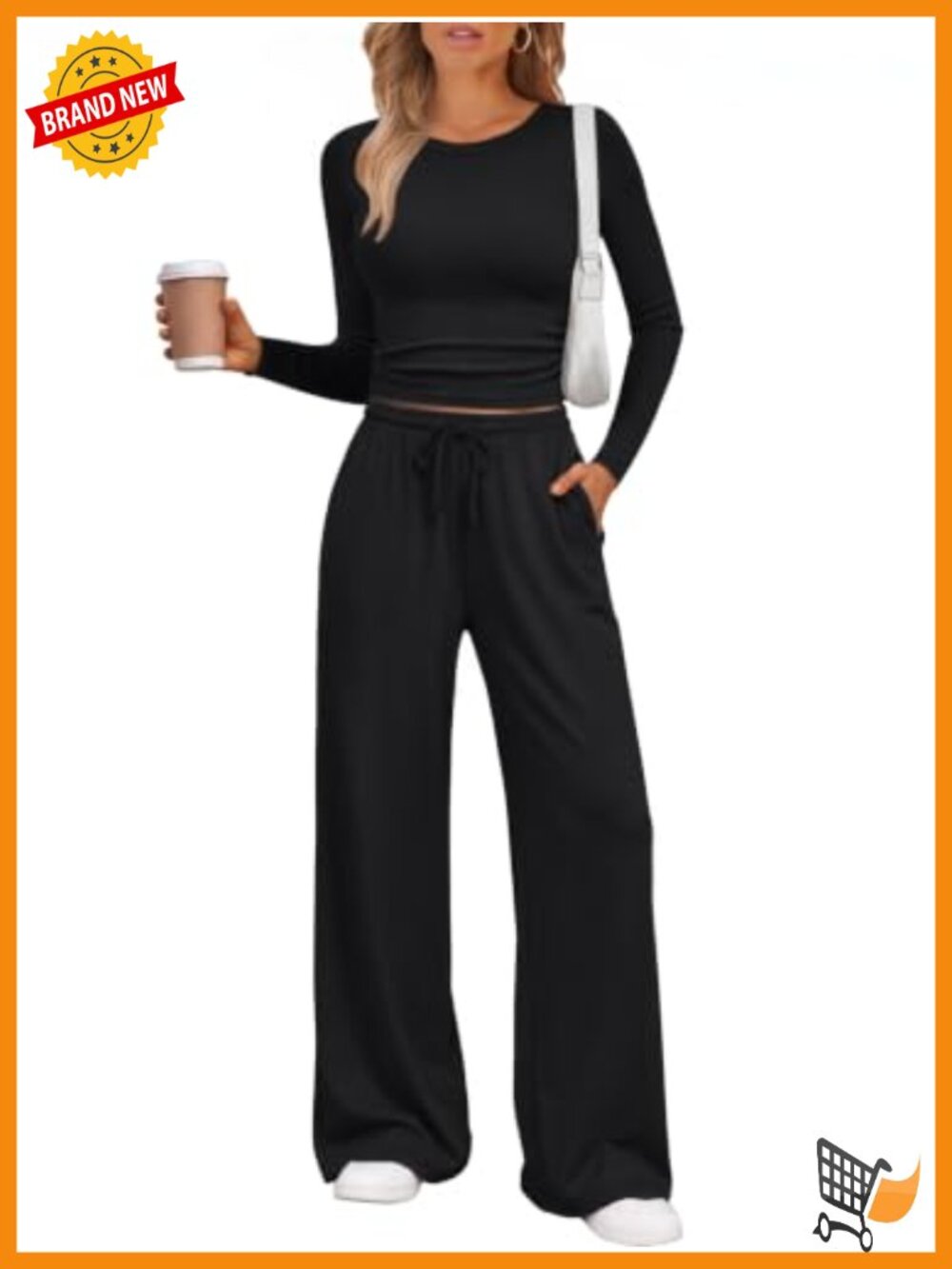 2 Piece Lounge Set Long Sleeve Top Wide Leg Pants Sweatsuit
